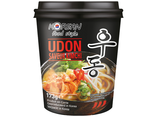 Koreaan Food Style Udon Noodles Voorgekookt Kimchi Smaak (in cup) 12 x 173 g